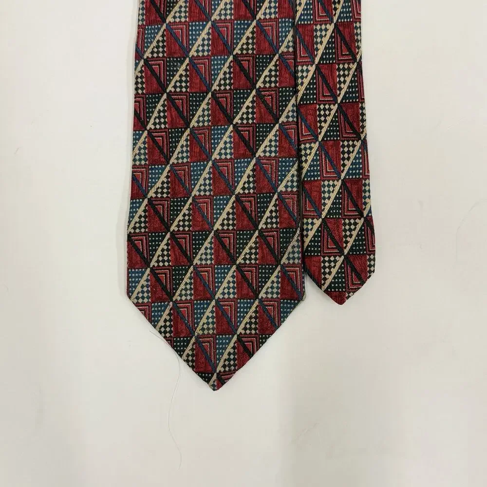 Ermenegildo Zegna Mens Silk Tie Geometric Triangle Burgundy Blue Tan Italy